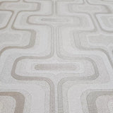 Z77525 Retro geo Wallpaper beige tan off white faux fabric Textured trellis wavy lines