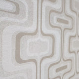 Z77525 Retro geo Wallpaper beige tan off white faux fabric Textured trellis wavy lines