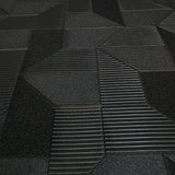 Z81001 Bold angular Geometric charcoal black gold metallic lines textured geo wallpaper