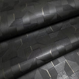 Z81001 Bold angular Geometric charcoal black gold metallic lines textured geo wallpaper