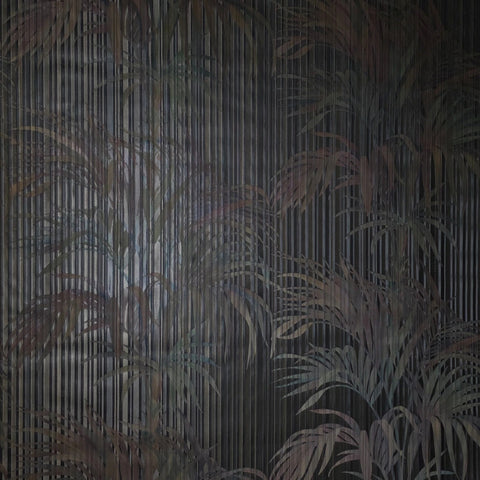 Z81014 Tropical palm leaves olive brown bronze metallic faux fabric textured wallpaper