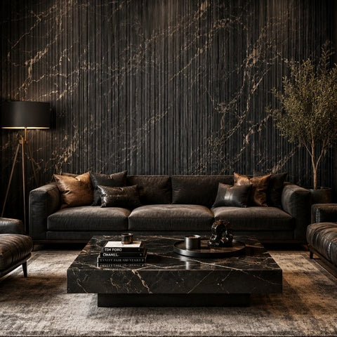 Z81015 Bronze brown gold metallic marble pattern lines faux fabric textured wallpaper