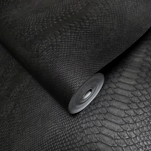 Z81034 Animal vinyl modern Charcoal black faux snake piton skin Textured Wallpaper roll