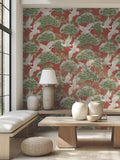 ZA8006 Sprig and Heron Red Wallpaper