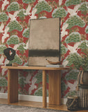 ZA8006 Sprig and Heron Red Wallpaper