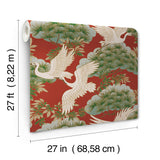 ZA8006 Sprig and Heron Red Wallpaper