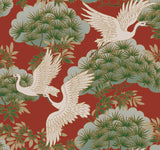 ZA8006 Sprig and Heron Red Wallpaper
