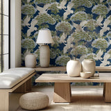 ZA8007 Sprig and Heron Navy Wallpaper