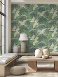 ZA8008 Sprig and Heron Green Wallpaper
