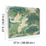 ZA8008 Sprig and Heron Green Wallpaper
