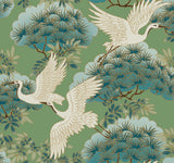 ZA8008 Sprig and Heron Green Wallpaper