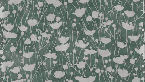 ZA8068 Shimmering Poppies Green Silver Wallpaper