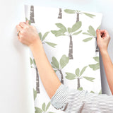 ZM2839 Painted Oasis Leaf Green Wallpaper