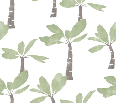 ZM2839 Painted Oasis Leaf Green Wallpaper