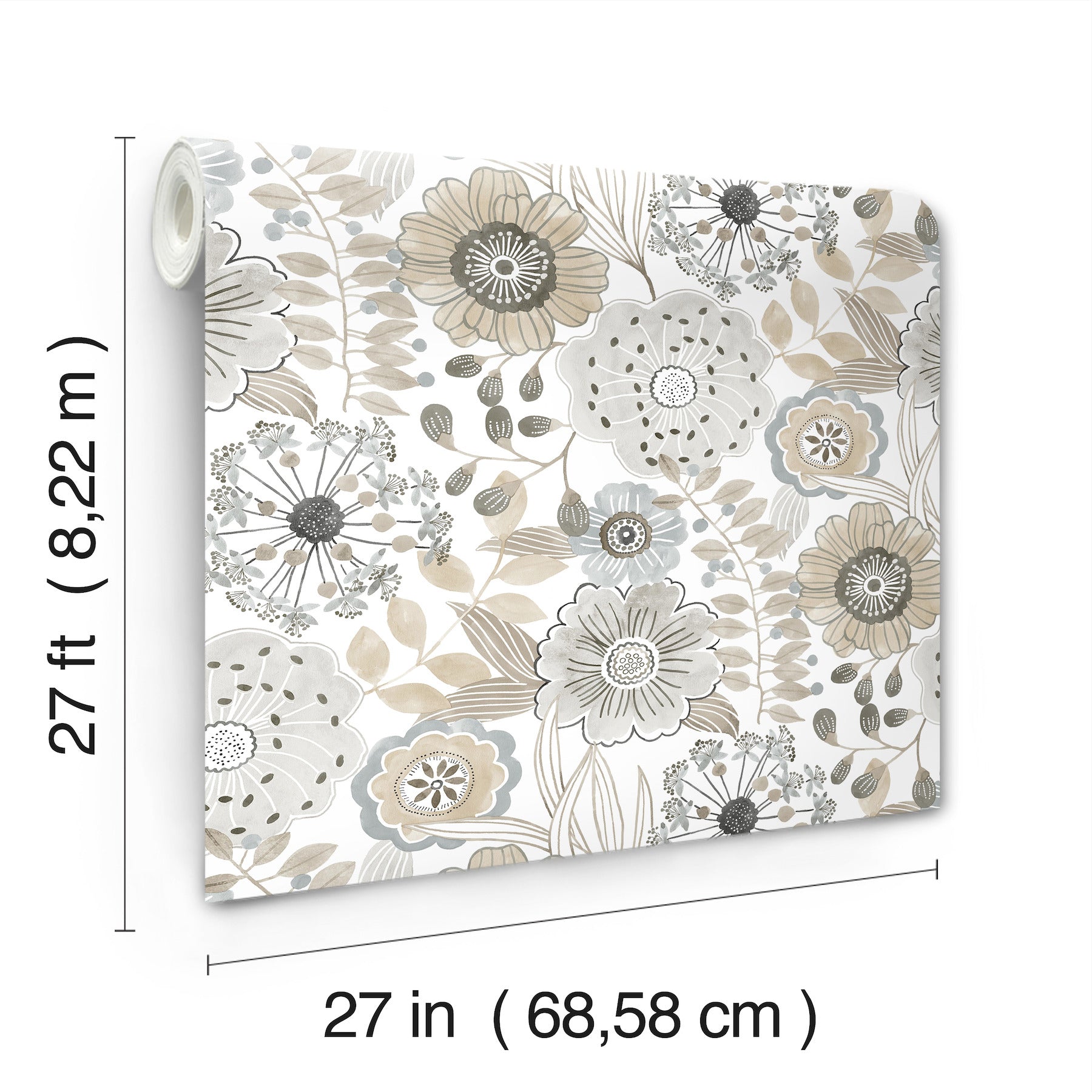 ZM2894 Artistic Bouquet Neutral Wallpaper – wallcoveringsmart