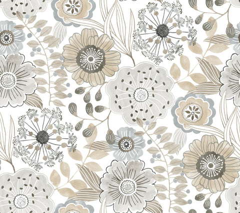 ZM2894 Artistic Bouquet Neutral Wallpaper