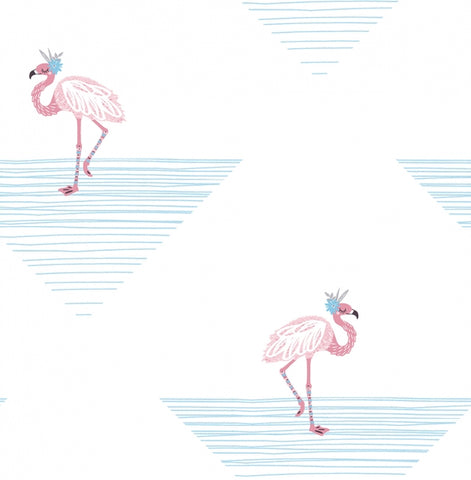 DA61702 Seabrook Flamingo Triangle Blue Pink wallpaper