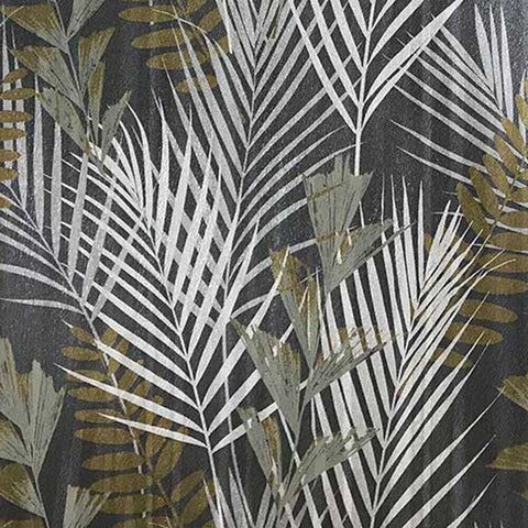 255006 Black Metallic textured Floral Tropical Palm Leaves jungle Trees Wallpaper roll