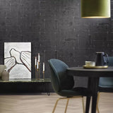 33722 Charcoal black silver faux concrete textured modern artwork patchwork wallpaper