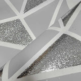 WM92180001 Modern Wallpaper Gray white silver Metallic glitter Textured Geometric Triangle