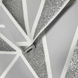 WM92180001 Modern Wallpaper Gray white silver Metallic glitter Textured Geometric Triangle