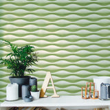 WM3170401 Contemporary wave lines green Modern Wallpaper roll 3D wavy illusion