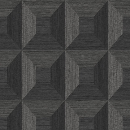 TC70600 Sand Dollar Black matt square geometric 3-D illusion geo wallpaper