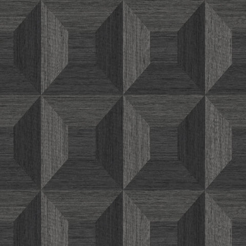 TC70600 Sand Dollar Black matt square geometric 3-D illusion geo wallpaper