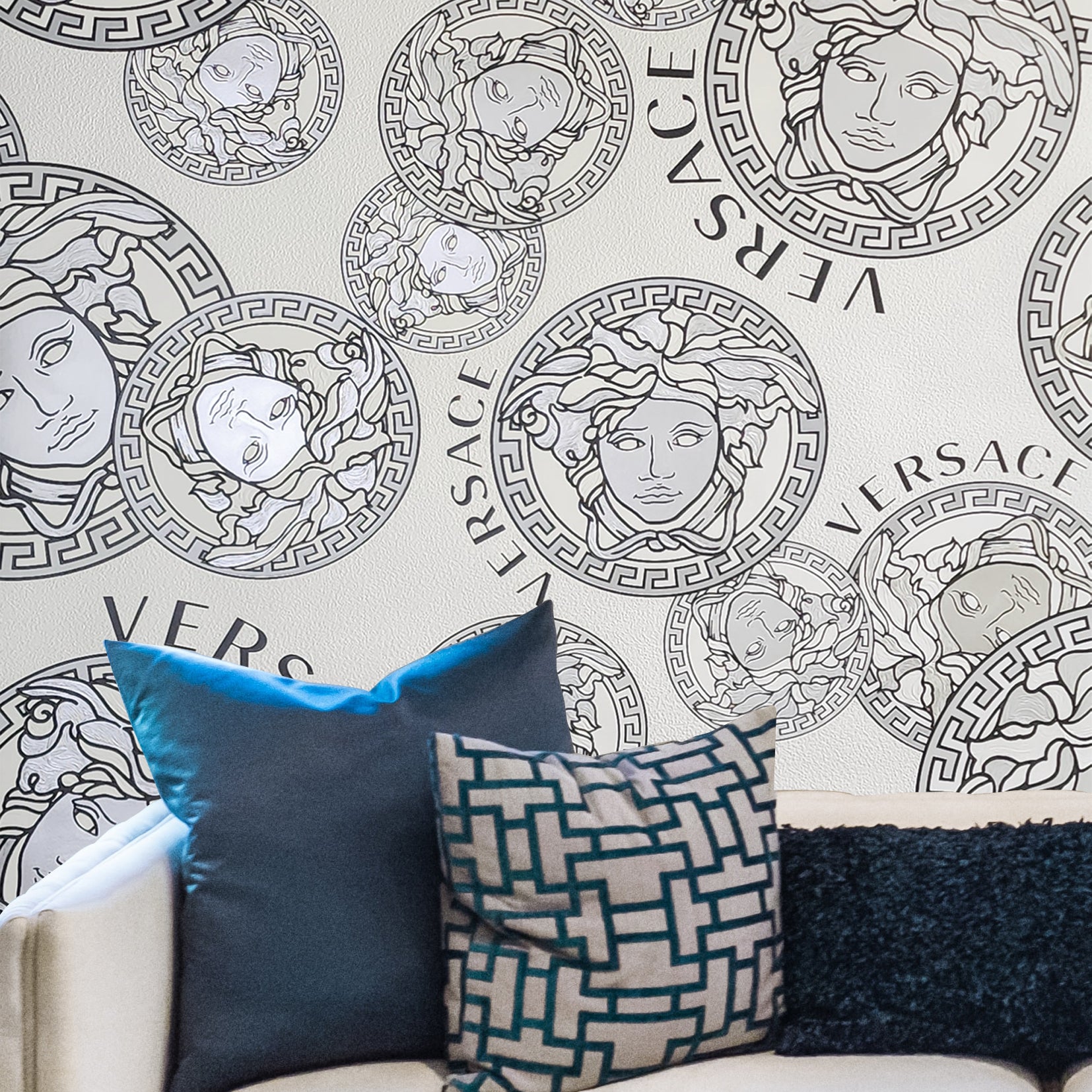 SAMPLE ONLY - Versace 5 Medusa Head Wallpaper Teal 386111, Store 2