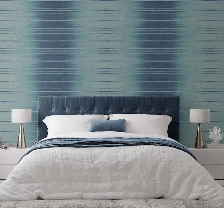 TS80612 Horizonal lines Faux Grasscloth Blue Wallpaper – wallcoveringsmart