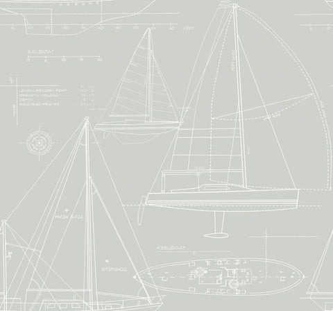 YC61307 Yacht Blueprint gray wallpaper