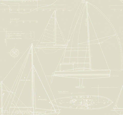 YC61308 Yacht Blueprint beige wallpaper