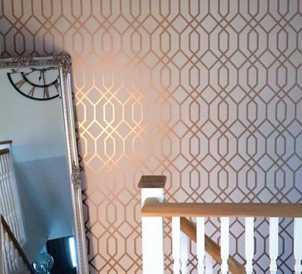 WM8423062 Wallpaper Beige Rose Gold Textured Geometric Trellis ...