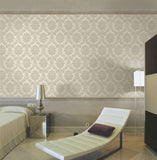75709 Damask Faux Grasscloth Texture Cream Wallpaper