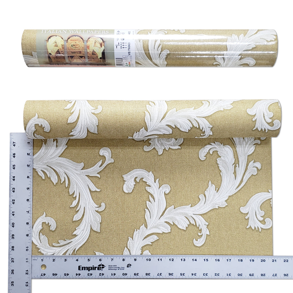 76063 Wallpaper gold metallic white damask faux sack cloth Textured ...