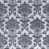 195023 Portofino navy blue silver Flocked vintage velvet Damask Wallpaper