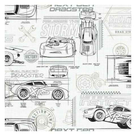 DI0917 York Neutral Disney and Pixar Cars Schematic Unpasted Wallcoverings