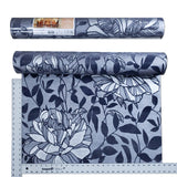 165001 Navy Blue Grey Silver Metallic Textured Flock Floral Wallpaper