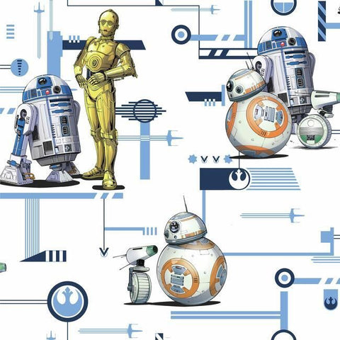 DI0948 York Star Wars: The Rise of Skywalker, Droids Unpasted Blue Wallpaper