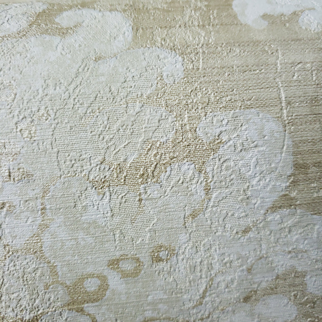 75905 Victorian Wallpaper brass Gold Metallic off white beige damask T ...