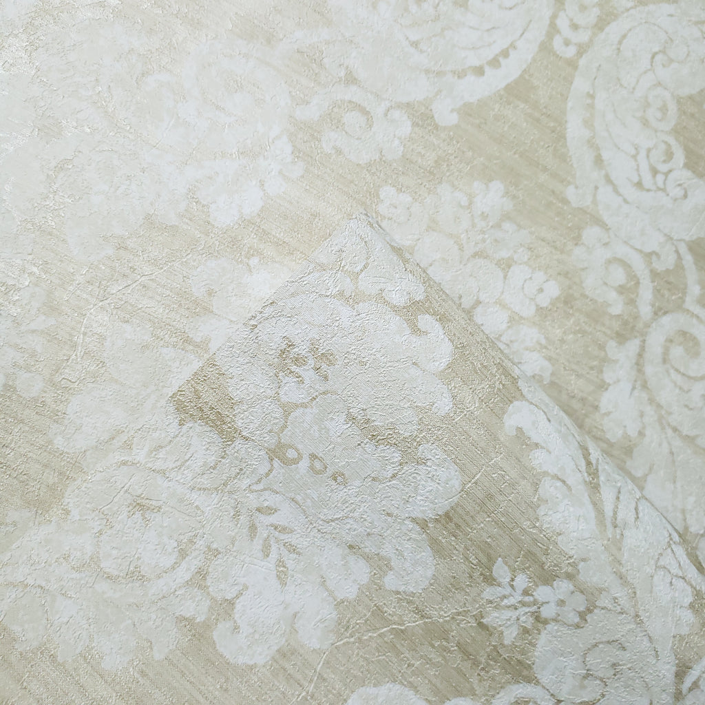 75905 Victorian Wallpaper brass Gold Metallic off white beige damask T ...