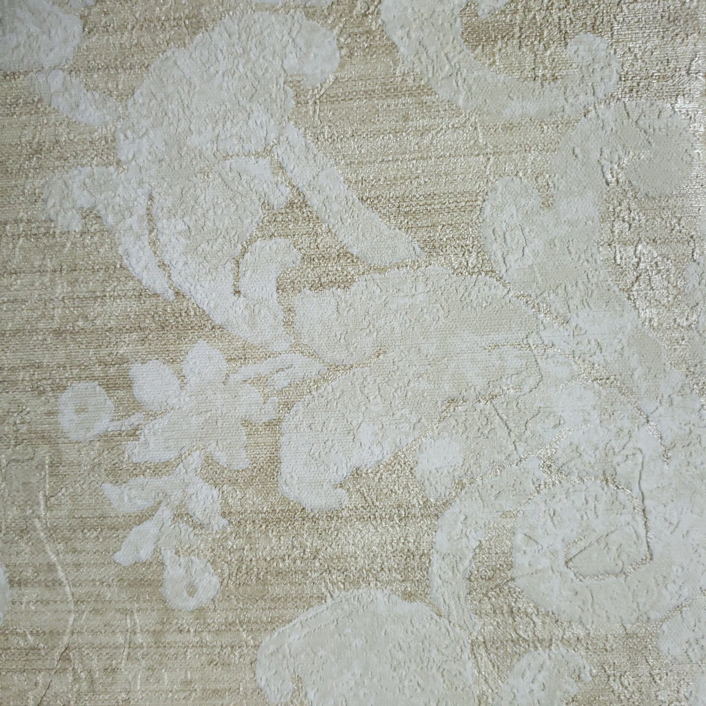 75905 Victorian Wallpaper brass Gold Metallic off white beige damask T ...