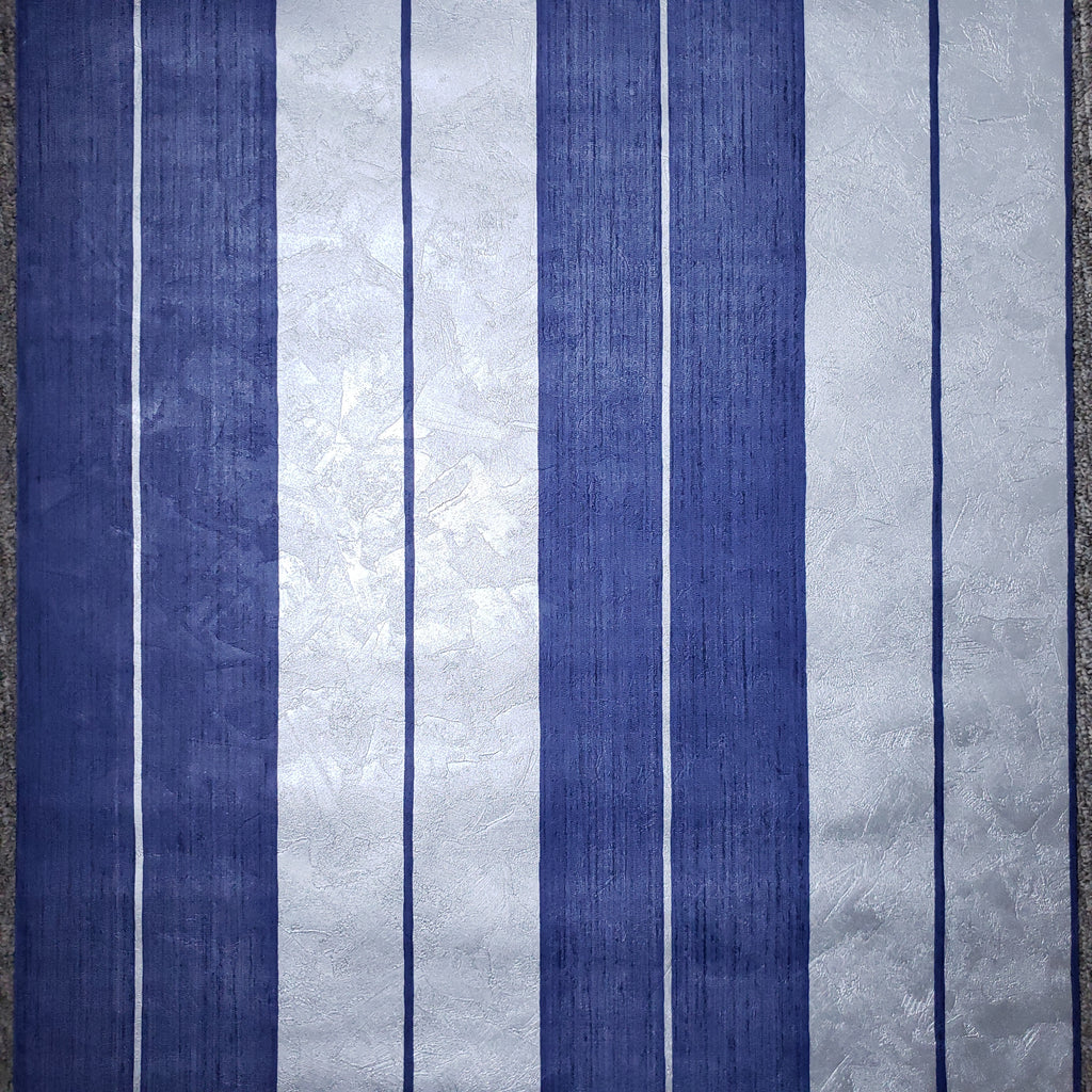 76054 Navy Blue stripes Silver Metallic Striped Textured Wallpaper