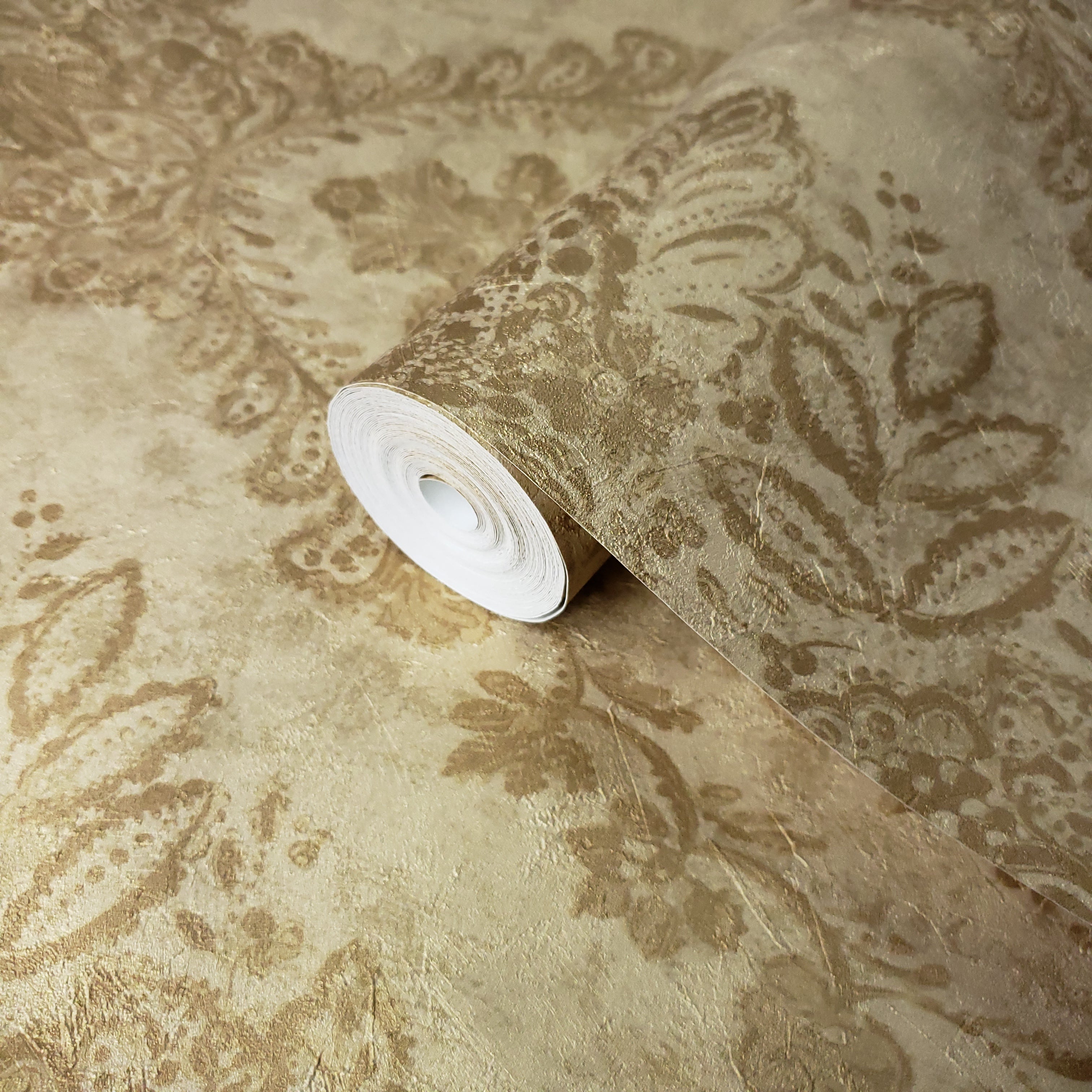 Metallic Gold Damask Wallpaper