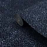 115014 Flocked Charcoal Black Flock Spot Dot Cheetah Fur Flocking Wallpaper - wallcoveringsmart