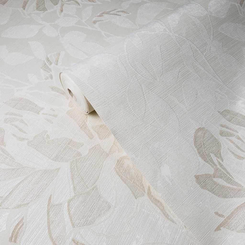 165047 Floral Peony Cream Beige Flock Wallpaper – wallcoveringsmart