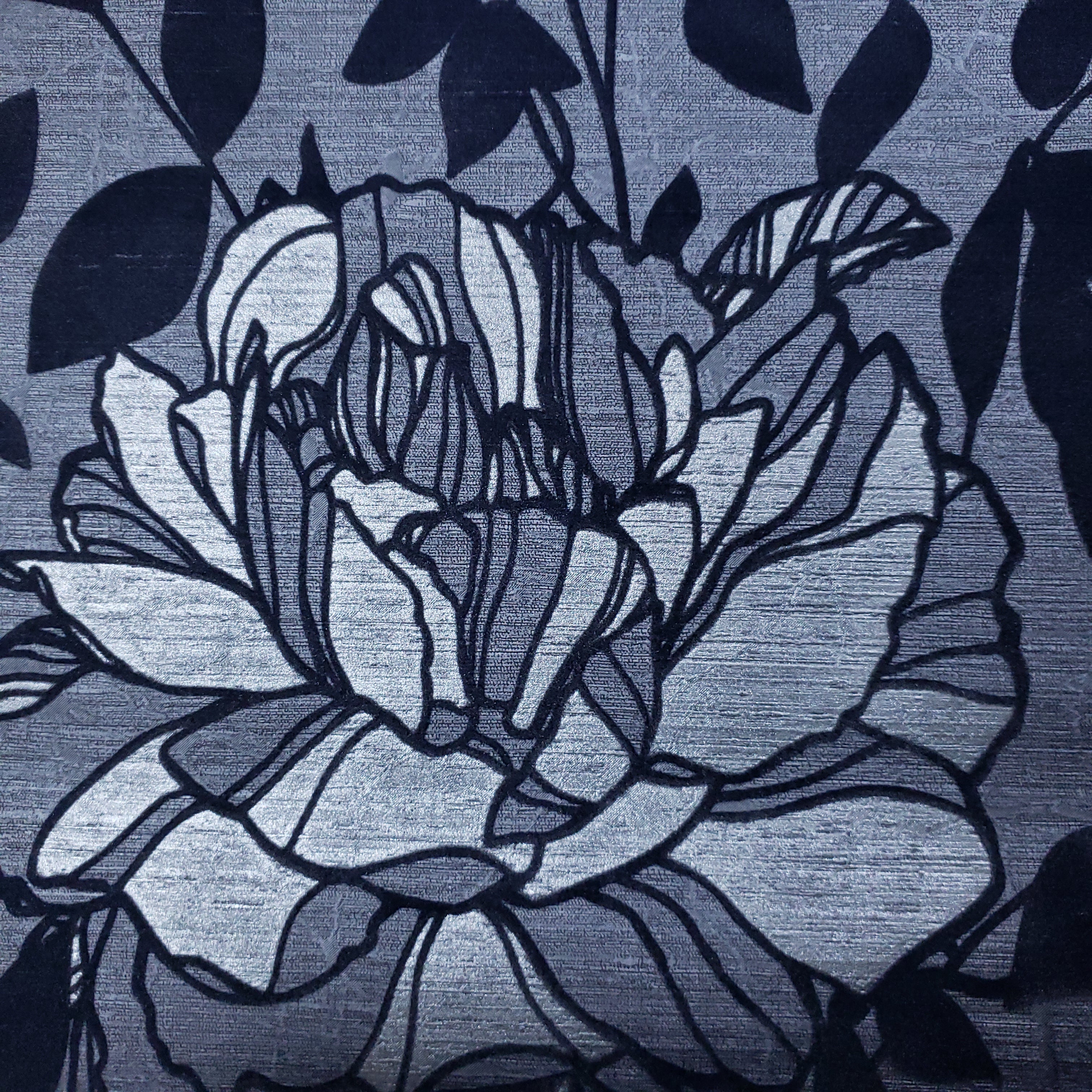 Black on Gray Floral Print Fabric Texture Picture
