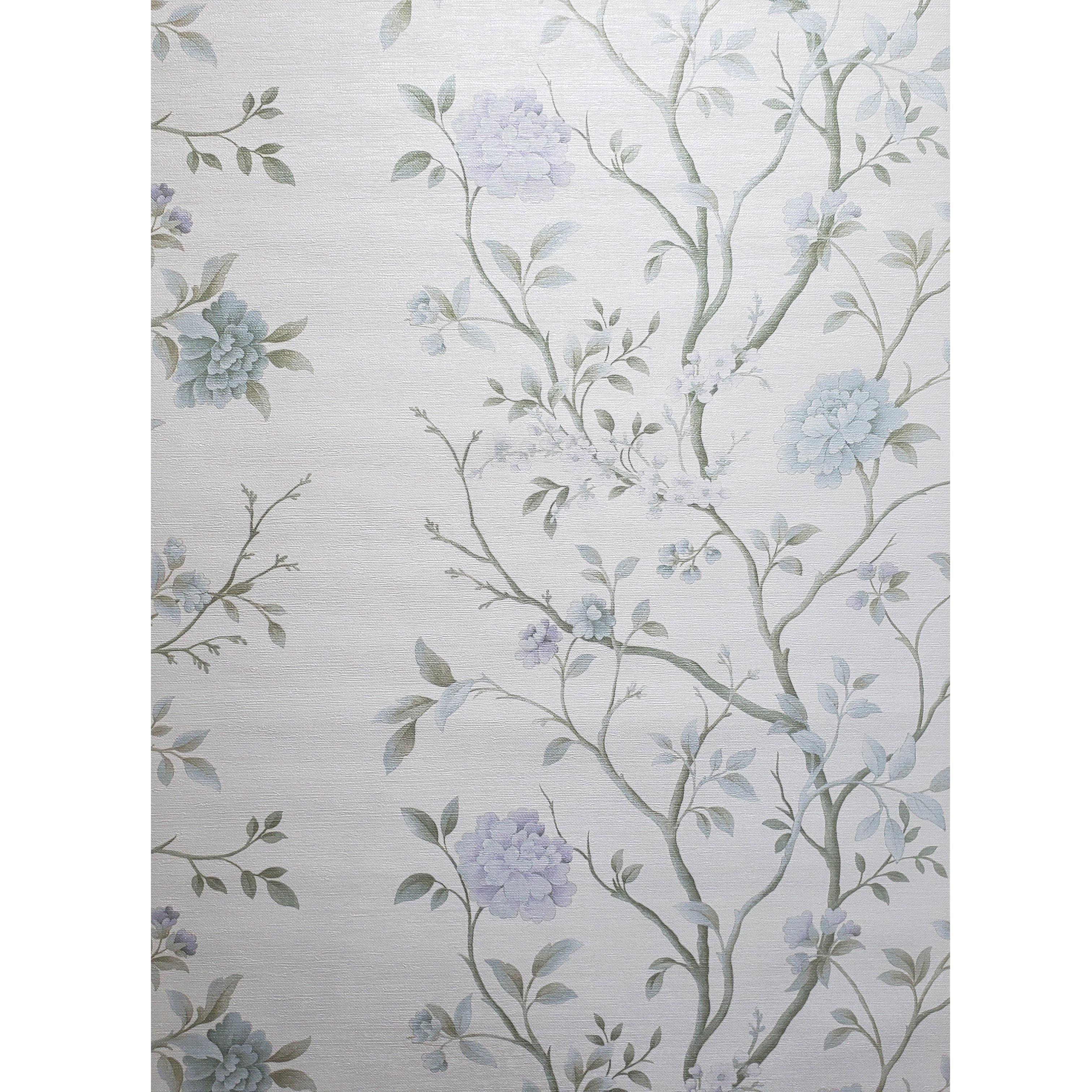 WM8801901 Ivory cream faux grasscloth textured blue flowers floral