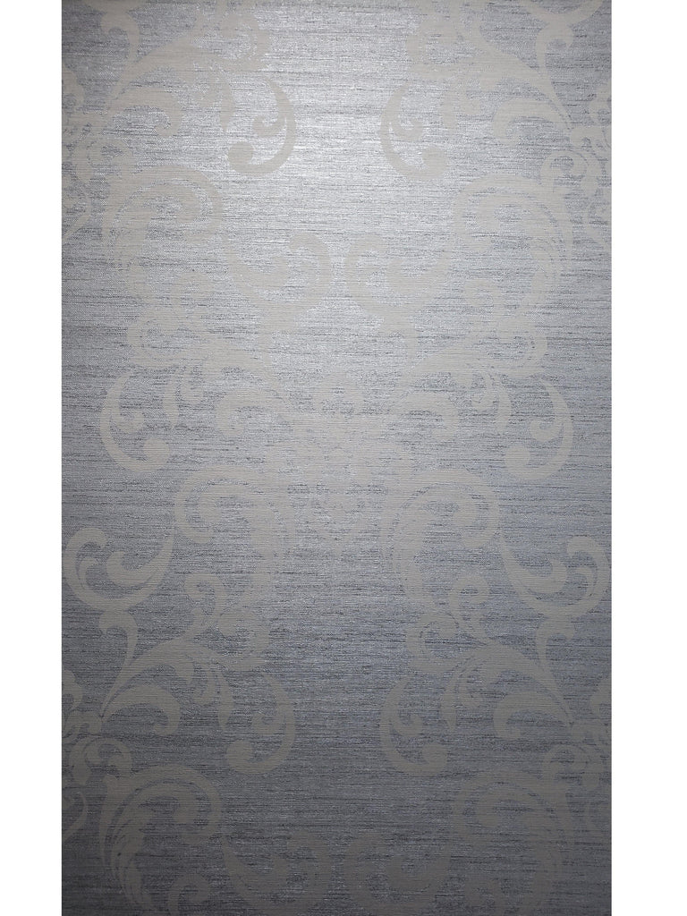 WM8801201 Damask Gray Silver metallic textured faux grasscloth texture ...