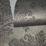 800030 Wallpaper gray Brass Metallic textured Victorian Glass beads Damask - wallcoveringsmart
